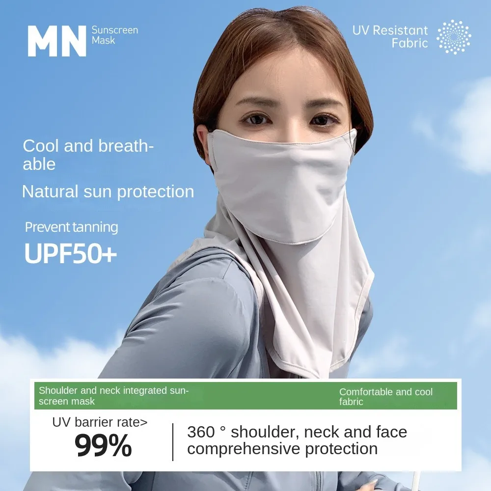 UV Protection Ice Silk Mask Solid Color Sun Proof Bib Face Cover Neck Wrap Cover Summer Face Scarves Sunscreen Face Scarf