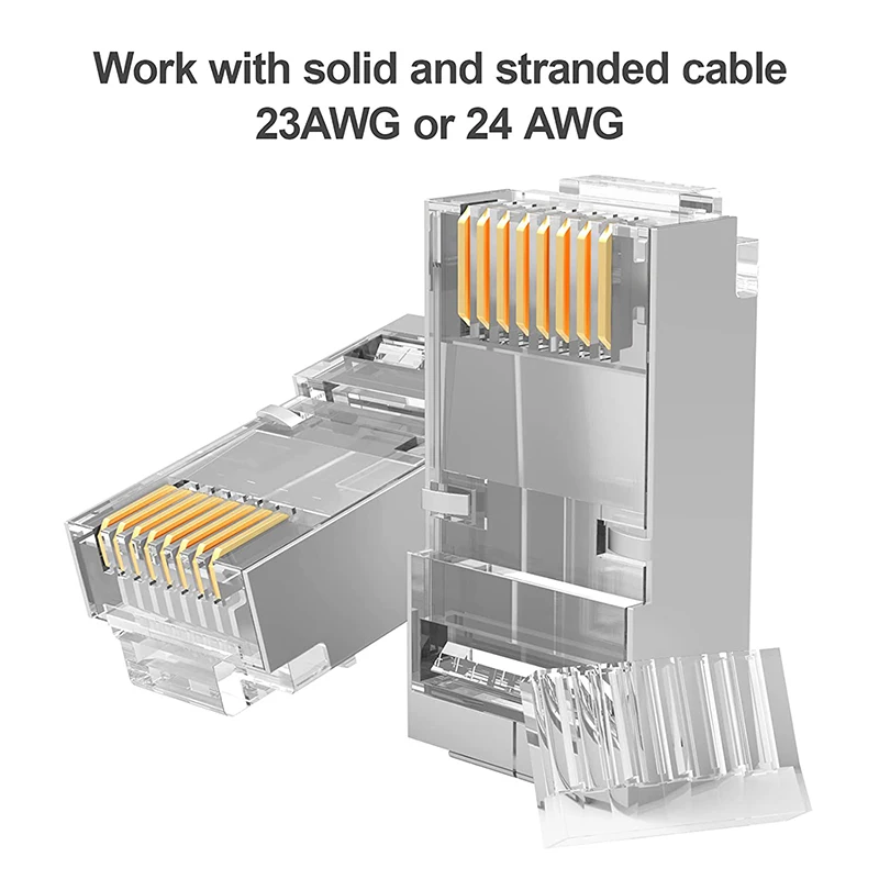 Hoolnx RJ45 Connector 2 Pieces STP CAT6 Modular PLugs 50U Gold Ethernet Ends Plated Load Bar for 23-24 AWG Lan Patch Cable