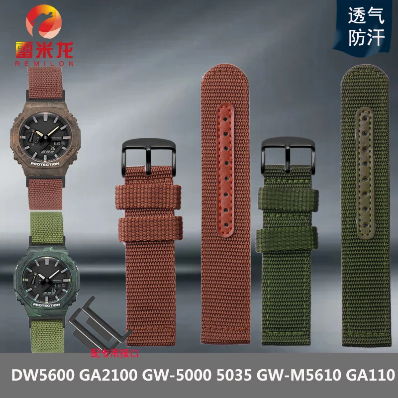 Jam tangan nilon modifikasi UNTUK CASIO GA110 GA-2100 DW5600 GW-5000 GW-5035 GW-M5610 gelang pria Aksesori hijau