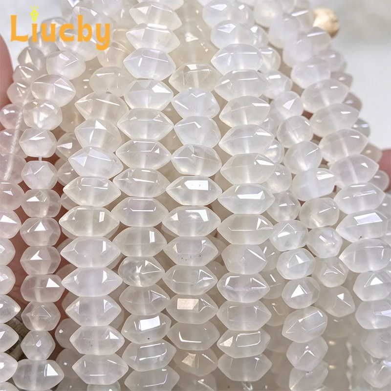 Natürliche weiße Jade, diamantgeschliffene, facettierte Abakusperlen, lose Edelsteinperlen für die Schmuckherstellung, DIY-Armband, Halskette, Ohrringe für Damen – Detail 2