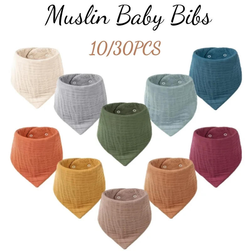 

10-30 шт. муслиновые детские нагрудники для унисекс, хлопковые детские банданы, нагрудники для слюней, регулируемая муслиновая ткань для отрыжки для прорезывания зубов и слюнотечения