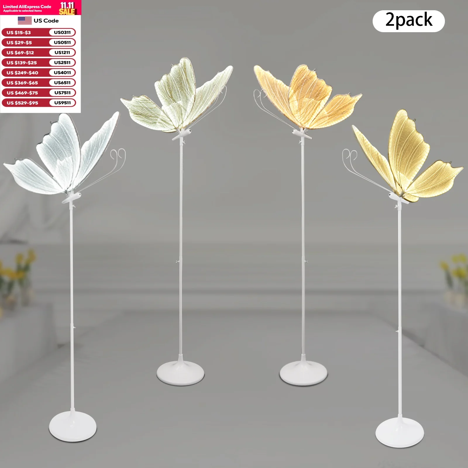 48W LED Strip Light LED 2pcs Wedding Butterfly Floor Lamp Hanging Light Romantic Hanging Wedding Butterfly Decoration Props