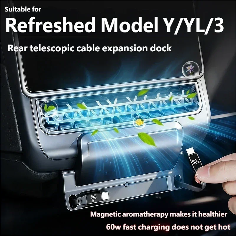 

For Tesla Refreshed Model YL 2025 2026 Rear Air Vent 30-60W Quick Charger USB Shunt HUB Intelligent Docking Station accessories