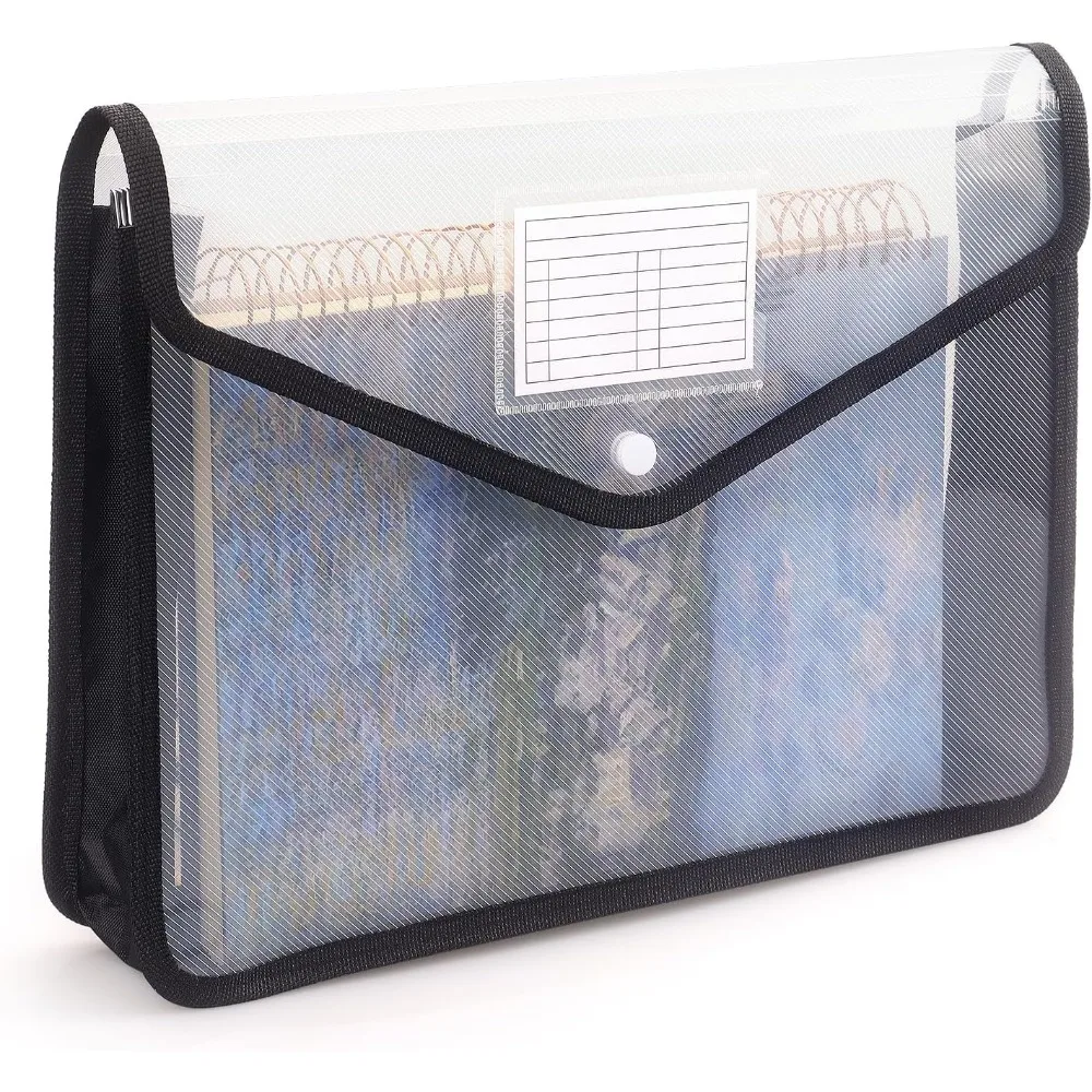 

Plastic Expanding File Folder, Transparent envelopes with Snap Closure, No Dividers, Large Capacity, Fit Letter/A4 Size