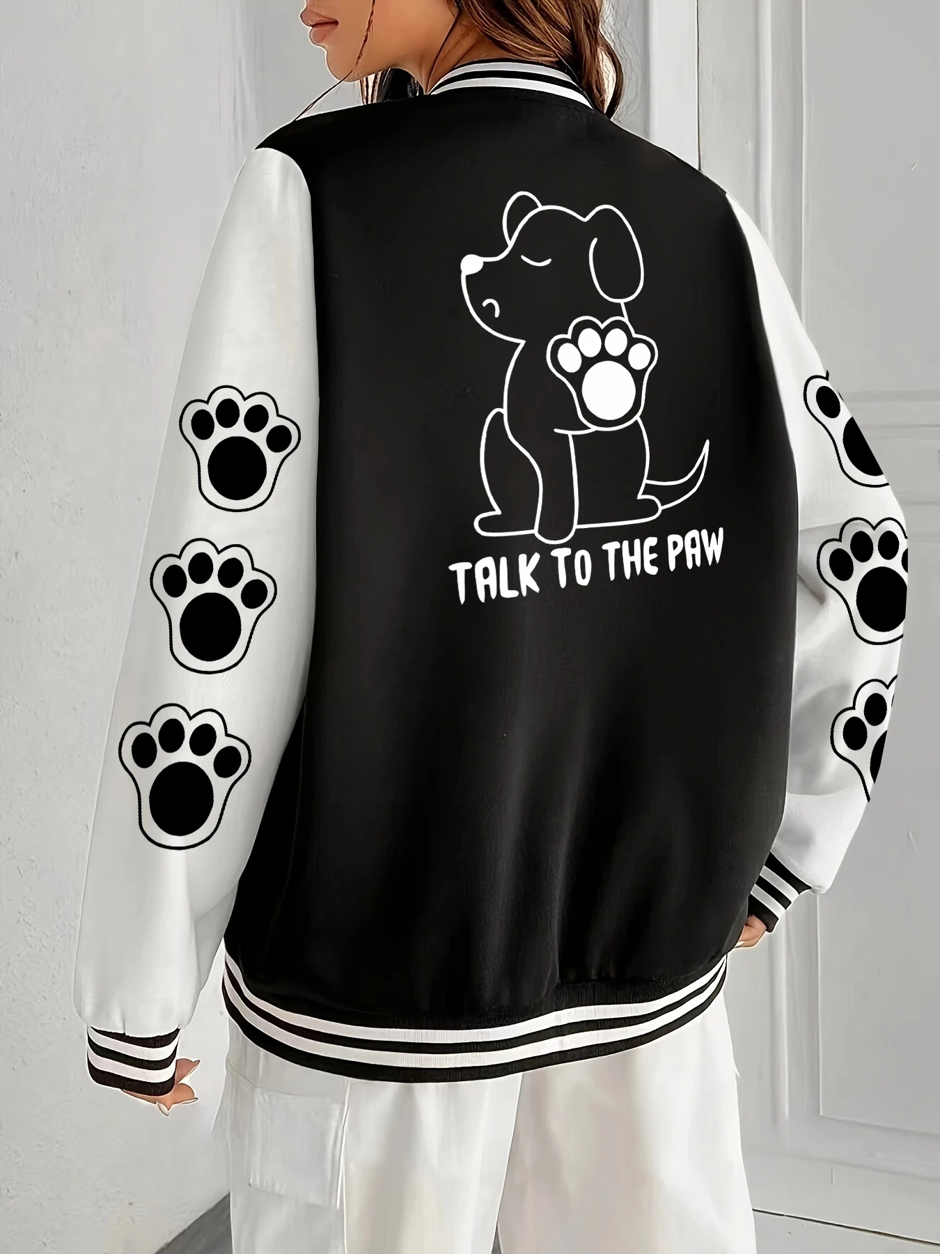 

Talk To The Paw Cartoon Dog Pattern Uniform Woman's Soft Comfortable Jacket Vintage Fashion Streetwear Autumn Casual Jackets
