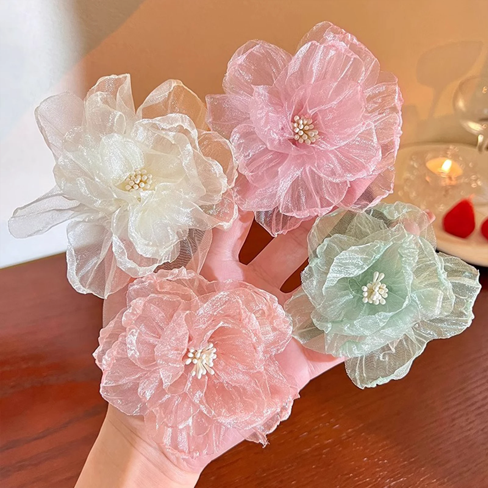 

Cute Spring Summer Organza Flower Hairpin Sweet Gauze Camellia Hair Clip for Girls Holiday Hair Accessories Headwear Gift