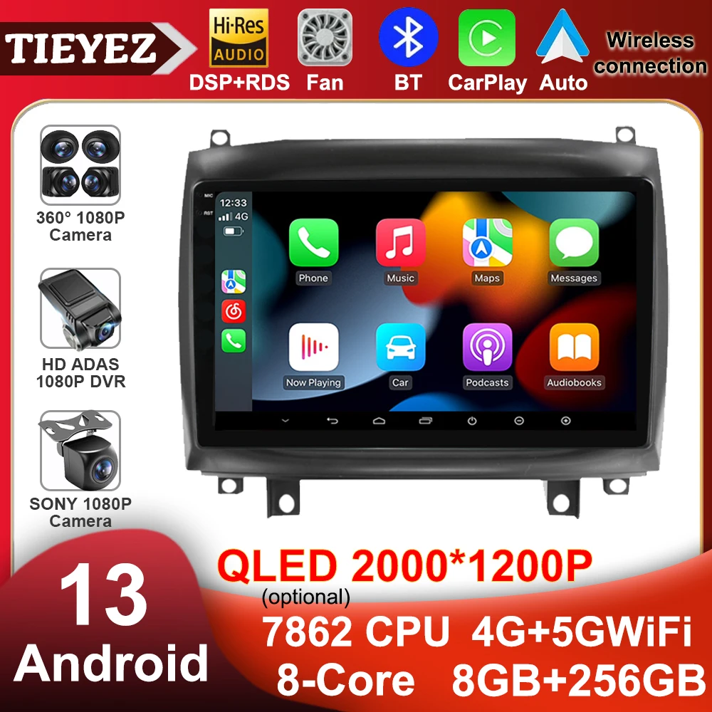 10 Inch Android 14 Car Radio Wireless CarPlay Auto For Cadillac CTS CTS-V 2003-2007 GPS DSP 2Din BT No DVD Multimedia Navigation