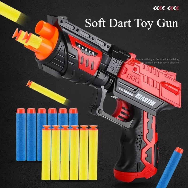 Ręczny pistolet do miękkich rzutek dla chłopców, bezpieczne piankowe rzutki, pistolet zabawka dla dzieci, gra w bitwę strzelankową, zawiera miękkie kulki, zestaw tarcz, prezent dla dzieci.