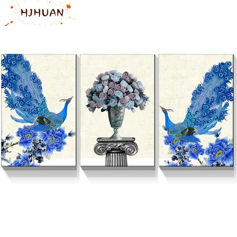 3pcs animal art, peacock Diamant Painting Diamond Painting Full Square Drill Embroidery Cross Stitch Gift Home Decor Gift Resin