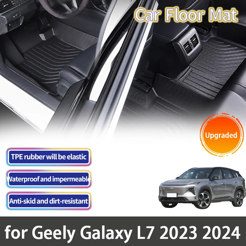 

Аксессуары из ТПЭ для Geely Galaxy L7 2024 2023 ~ 2025, автомобильный напольный коврик LHD, напольная панель для ног, линейный коврик, водонепроницаемые противоосадочные детали