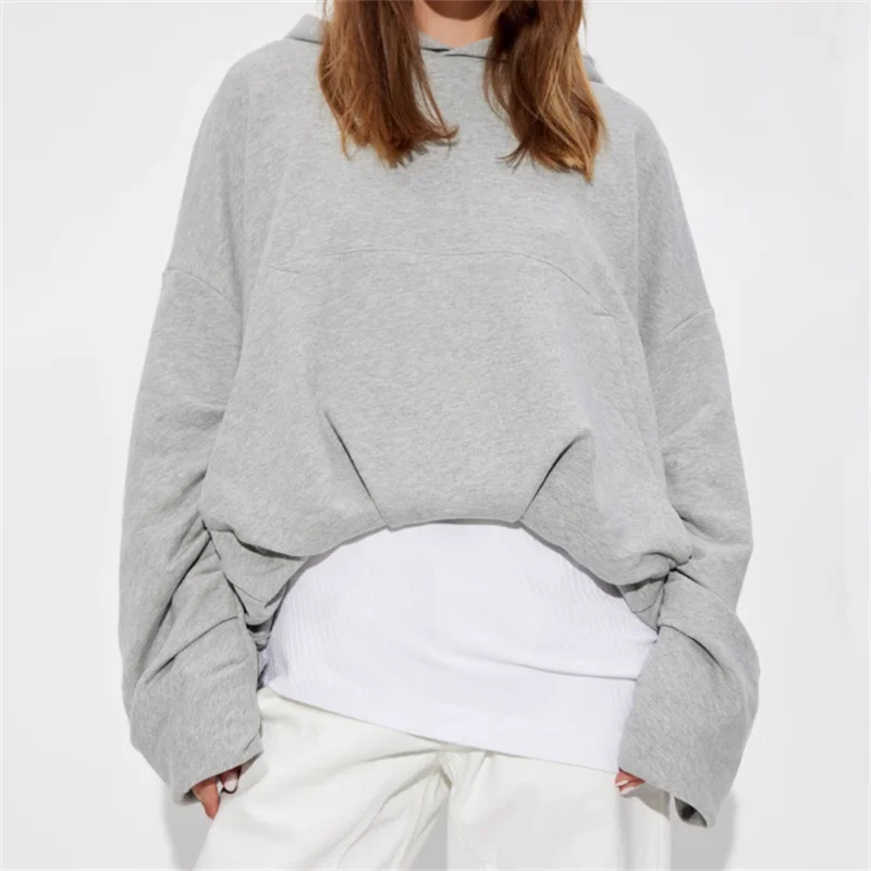 

Women's sweatshirts 2024 autumn new elastic knitted slim pure cotton long sleeved top Casual versatile style hoodie y2k clothes