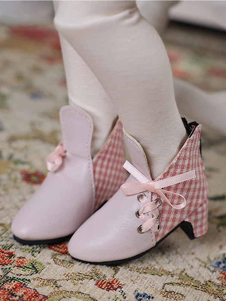 D09-P956 handmade toy 1/4 MDD MSD bjd/sd Doll shoes Pink checkered high heels 1 pair
