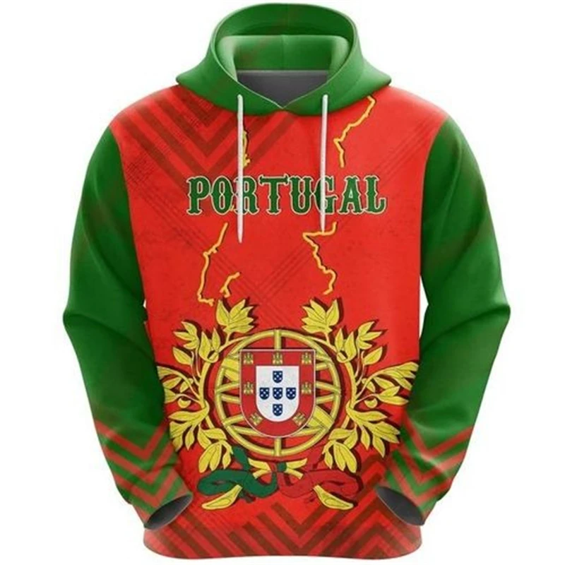 Sudadera con capucha de orgullo para hombre, ropa con estampado de emblema nacional de la bandera de Portugal, jersey con cordón, abrigo con gráfico temático rojo, sudaderas con capucha de moda de primavera