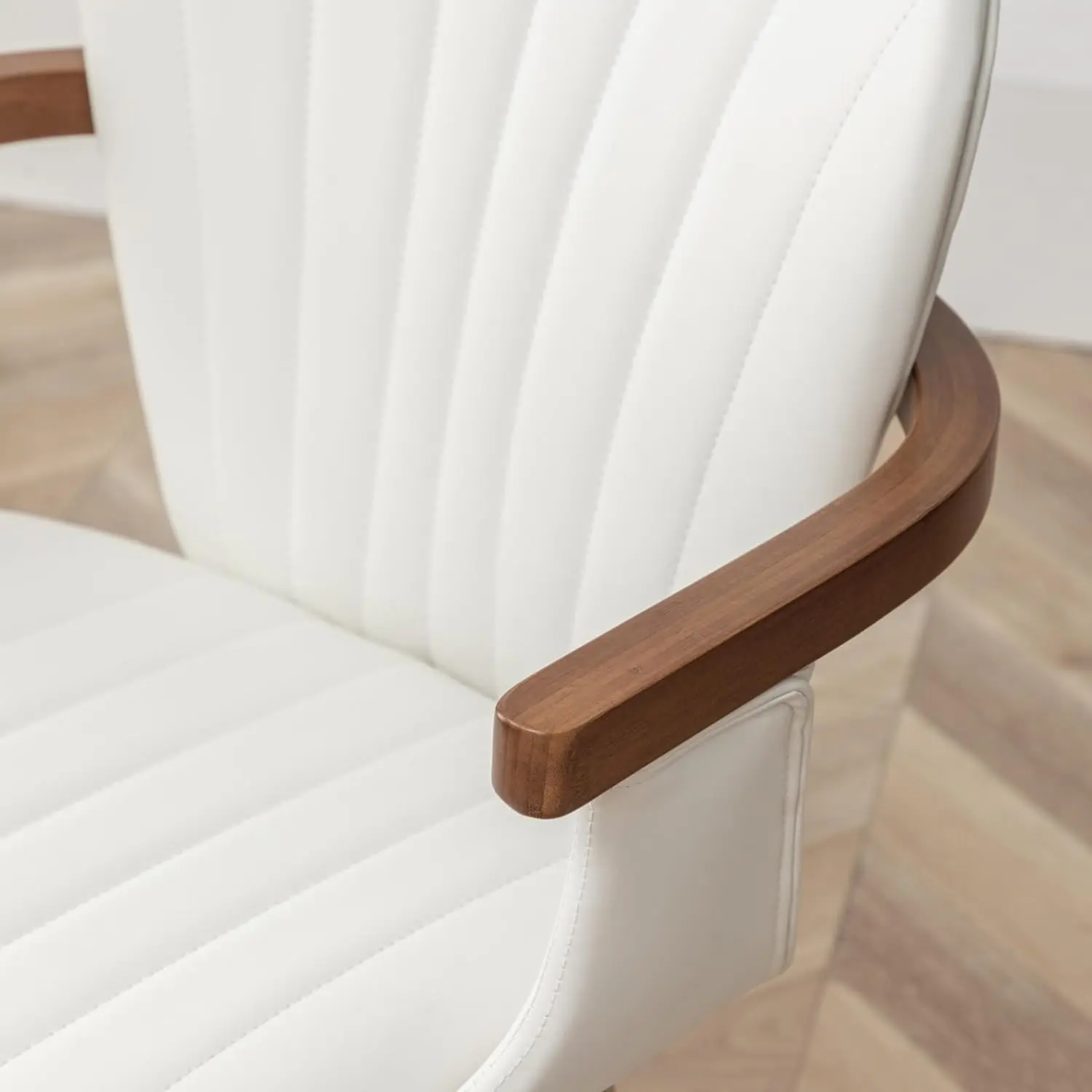 Swivel Dining Chairs Set of 4, Mid Century Modern White Faux Leather Kitchen Chairs with Arms,Bamboo Legs Side Chairs, Custom view 6