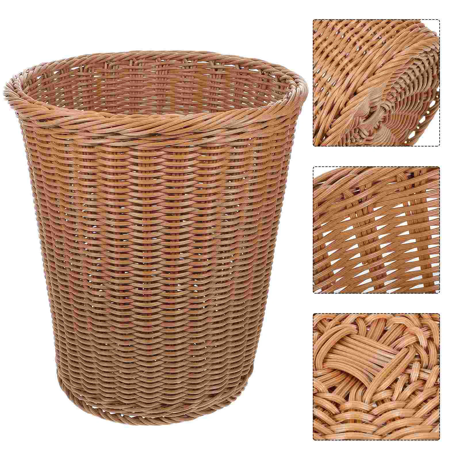 

Storage Baskets Garbage Bin with Lid Rattan-like Waste Paper Rubbish Bins Lids Woven Can Trash