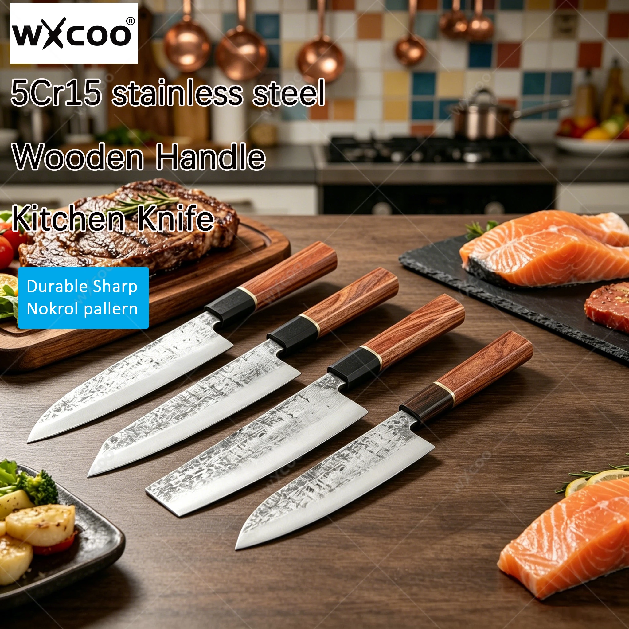 WXCOO Japanese Santoku Knife Meat Cleaver Professional Chef Knife Kitchen Vegetable Fruit Slicing Knife Forged Hammer Pattern