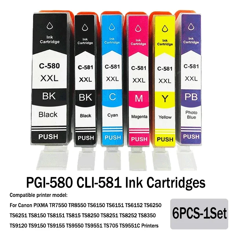 PGI 580 CLI 581 Premium Ink Cartridges for Canon PIXMA TS705 TR7550 TR8550 TS6150 TS8150