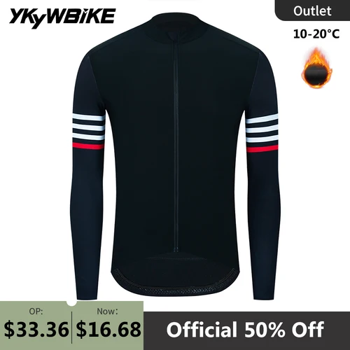 Imagen 1 del producto YKYWBIKE otoño hombres ciclismo Jersey fino polar bicicleta chaqueta de manga larga 10-20 ° C Ropa térmica para bicicleta de carretera Camiseta deportiva