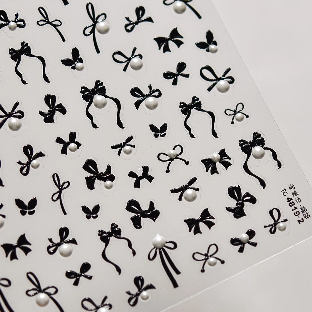 Elegant Monochrome Bowknot Nail Decals Black White Hair Accessory Simple Cute 5D Nail Art Sticker Self Adhesive Manicure Decal