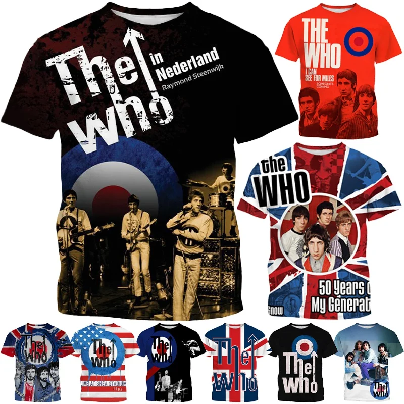 

New Fashion Harajuku Rock Band The Who Men's 3d Printed T-shirt Summer Casual Round Neck Short-sleeved Unisex Sports T-shirt Top