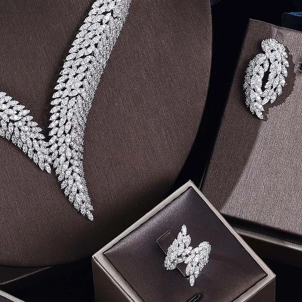 AAA Cubic Zirconia Necklace Bracelet Earrings Ring Sets for Women Luxury Bridal Wedding Party CZ Choker Jewelry Christmas Gift