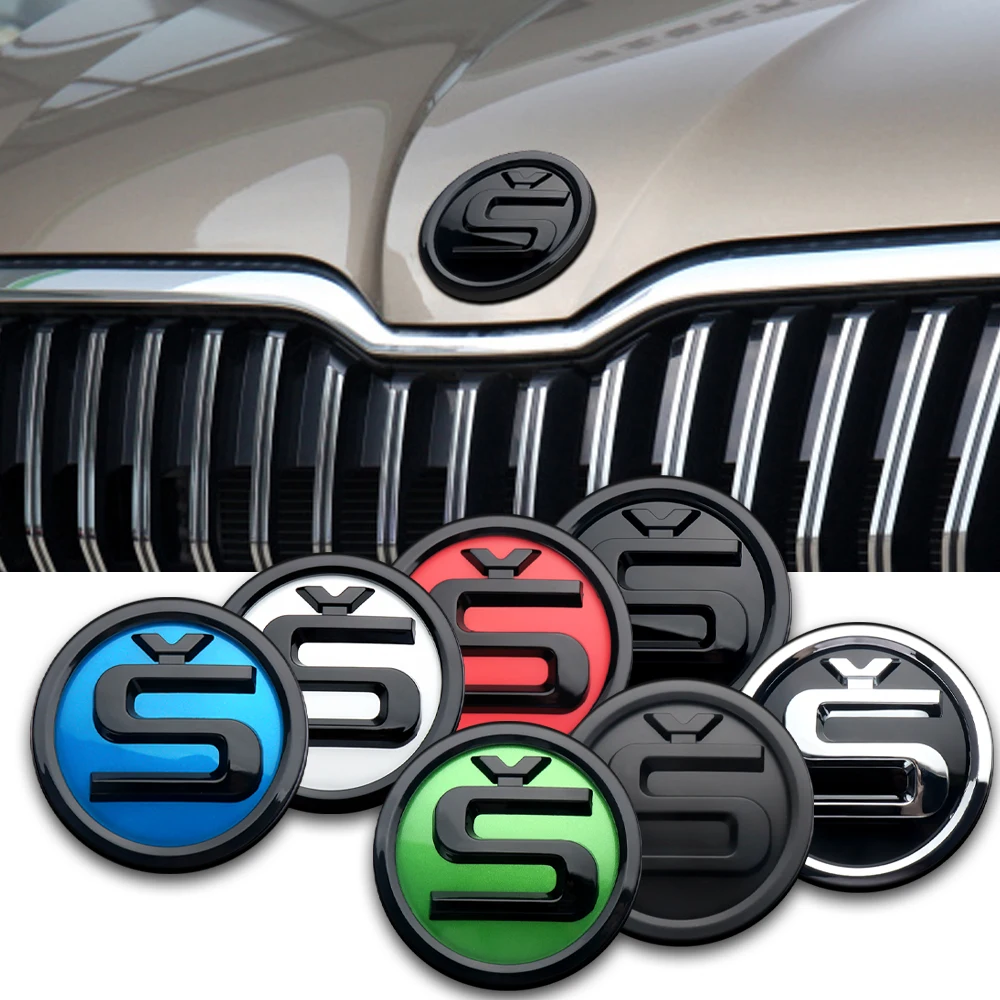 80/90/100mm abs capô dianteiro do carro capô tronco emblema adesivo decoração acessórios para skoda kodiaq octavia enyaq kamiq scala rápida mk2