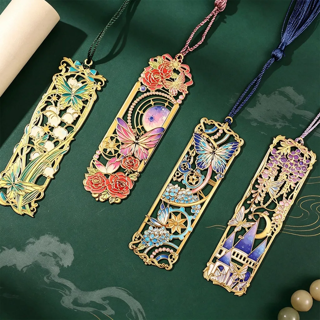 Vintage Chinese Style HollowOut Butterfly Metal Bookmark With Tassel Exquisite Decorative Book Mark For Book Lovers Reading Gift