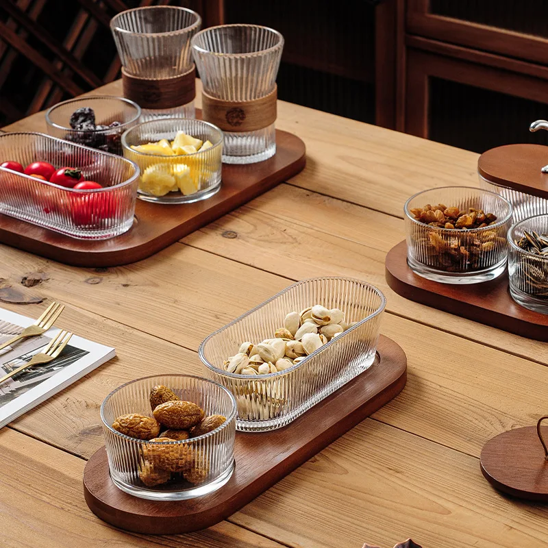 Simple Glass Dry Fruit Plate with Lid Snack Candy Divider Walnut Nut Box Fruit Dish Cross-Border Snack Serving Dish