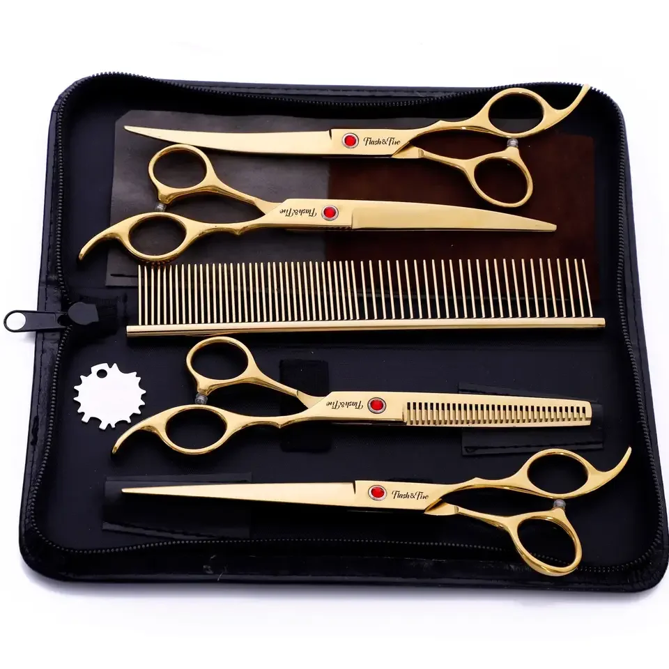 Imagem -02 - Grooming Scissors Conjunto para Cães Corte Curvo Ferramentas Profissionais Aço Inoxidável