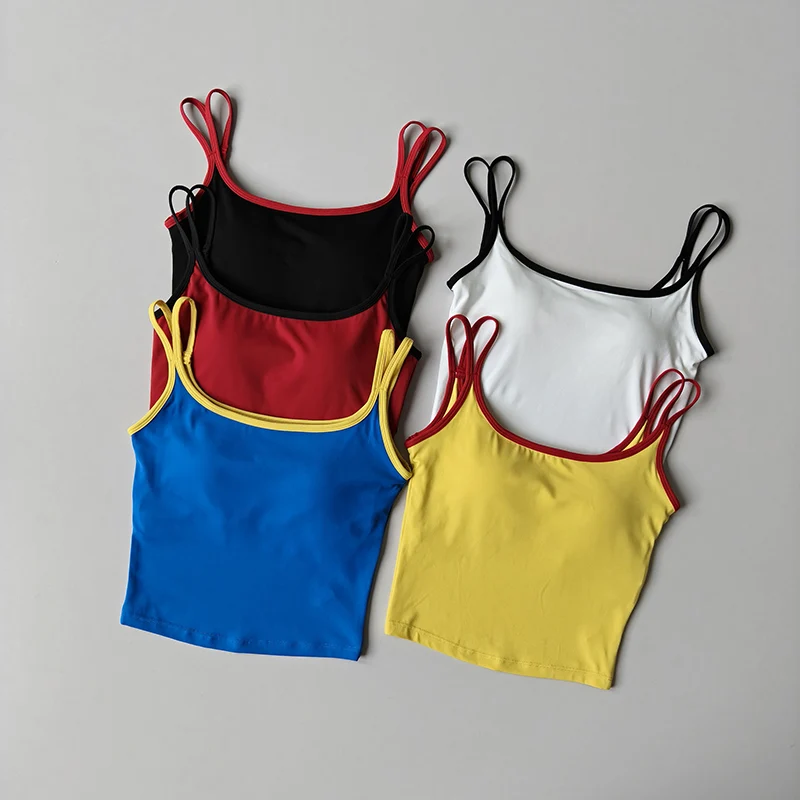 

Gym Contrast Color Double Sling Yoga Vest Women's Nude U-shaped Beautiful Back Sports Bra Quick-drying Pilates Fitness Bra Suit