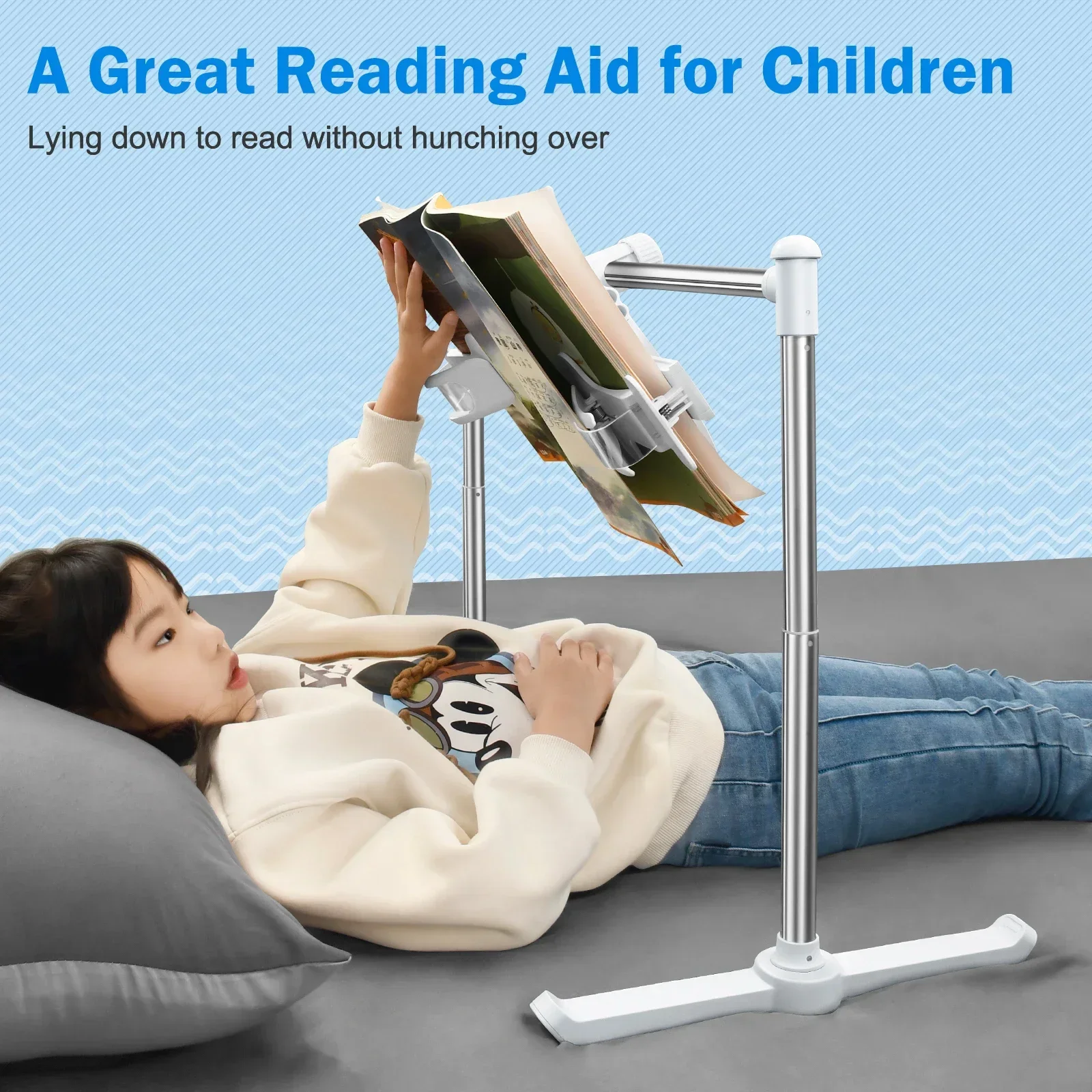 Eary Adjustable Book Stand for Reading Bed sofa Lazy Holder lying for Paperbacks CookBooks TextBooks Magazines with Page Clips