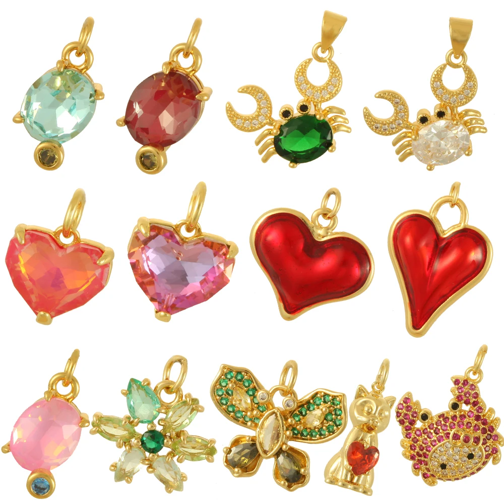 Y2K Crab And Hearts Charms For Jewelry Making Supplies Zircon Gold Color Dijes Diy Keychain Earring Necklace Bracelet Accessorie