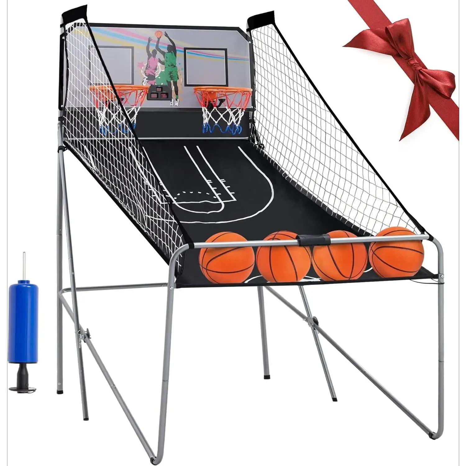 

Foldable Electronic Dual Basketball Arcade Game,Double Shot 2 Player, 8 Game Options w/4 Balls LED Scoring System