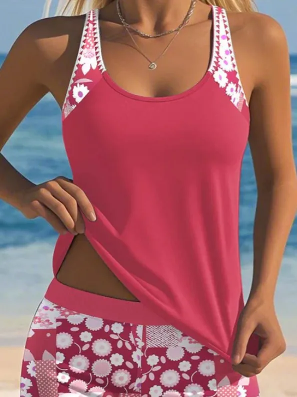 

Printed Swimsuit Modest Breathable Quick Bikini Square Cutaway Boxer Swimwear Extremely Conservative Highwaist Swimsuit