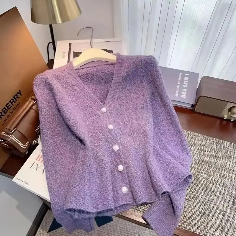 

Autumn Winter New French Style Small Fragrance Knitted Cardigan Coat Women Slim Short Casual All-Match Knitting Sweater Female