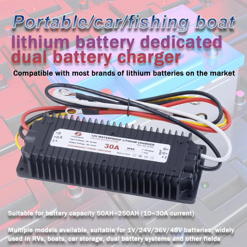 Waterproof LiFePO4 Battery Charger 12V 24V, High Power RV Marine Solar Charger for Lithium Iron Phosphate Auxiliary Battery