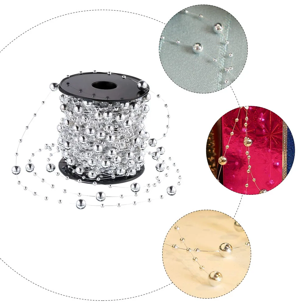

1 Roll Pearl Bead Roll Strand Fish Line Connected Artificial Pearls Beads Chain for Holiday Decor DIY Projects Christmas Beaded