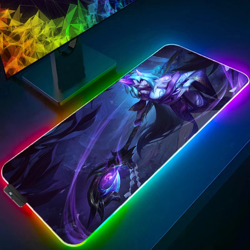 Soraka League Of Legends Mouse Pad LED Laptop Green Kawaii Mousepad RGB PC Anime Girl Gaming Keyboard Rug Gamer Cabinet Desk Mat