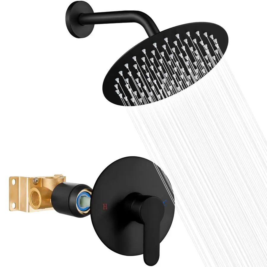 

Shower Faucet Set with Valve Kit,8 Inch Bathroom Rainfall Shower Head and Handle Set System Trim Kit,Female Thread Valve Single