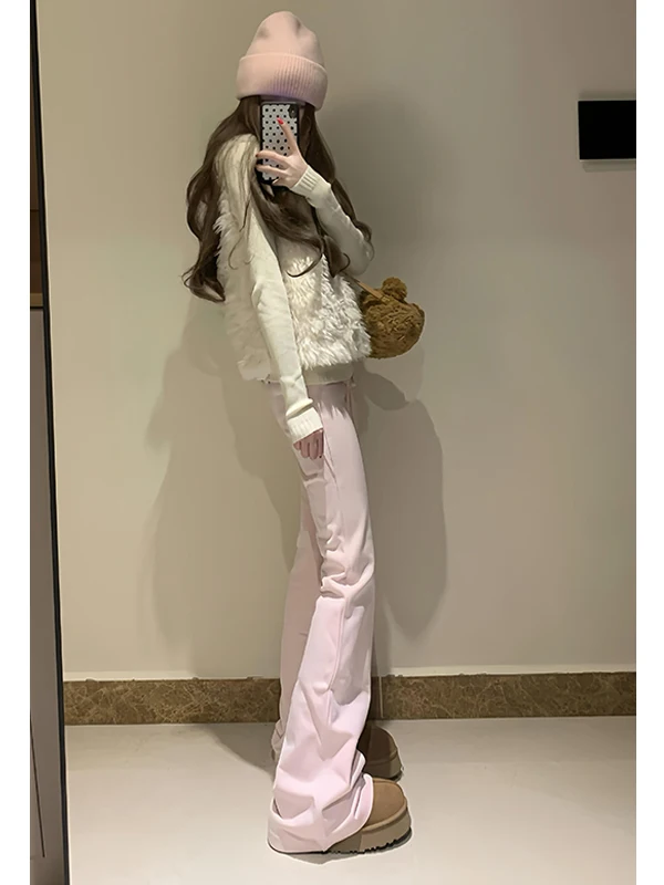 Pantaloni da yoga Bot a campana foderati in Fce a vita alta taglie forti estesi Pantaloni casual da donna Pantaloni sportivi autunnali invernali Dstring