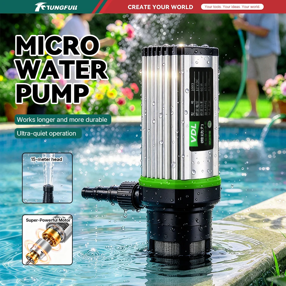 12V DC Micro Submersible Water Pump High Pressure 10M 15M Lift Head Mini Submersible Motor for Water Pumping Station