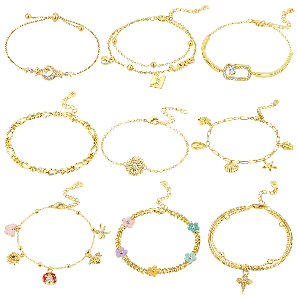 

Original 925 Silver Flower Anniversary Bracelet Cross Conch Sun Heart Bracelet Valentine's Fine Gift Bracelet Jewelry Accessory