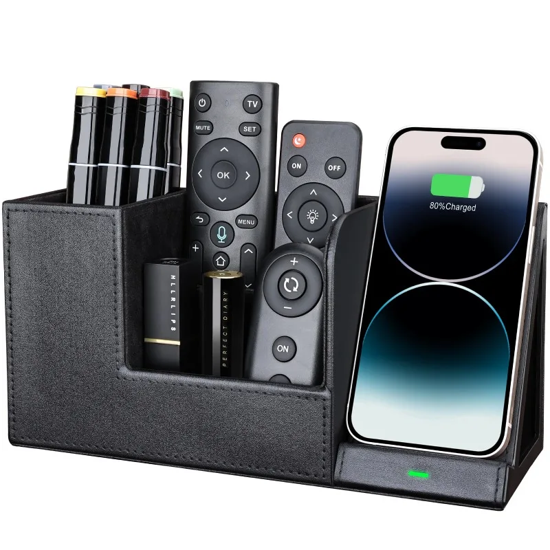 

Multi-functional Desk Accessories Storage Box with 10W Fast Wireless Charger Stand Mobile Phone Docking Station Pen Holder