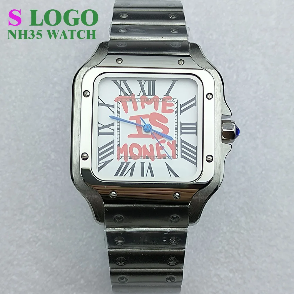 

Часы NH35 Часы Time is Money Квадратные часы из нержавеющей стали Roma Watch Мужские автоматические часы с механизмом NH35