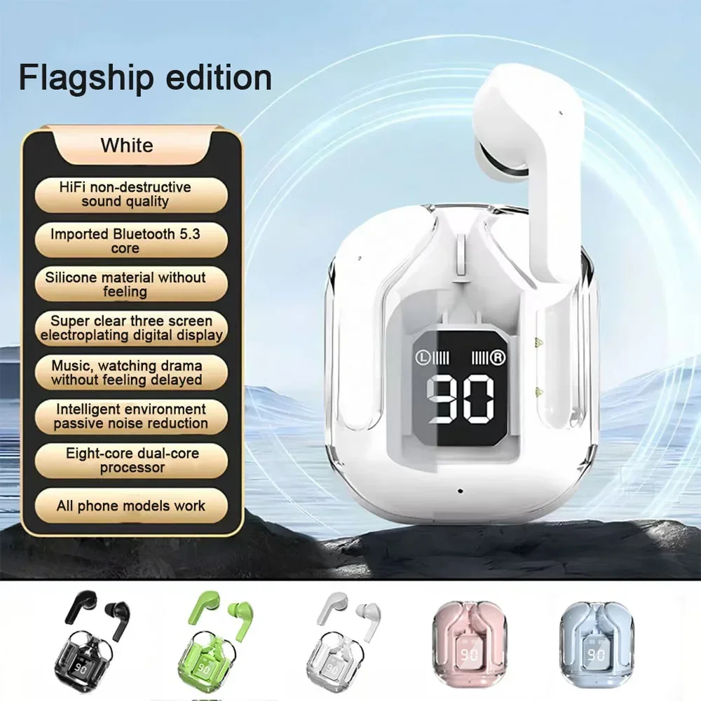 In-ear Bluetooth Headphones Digital Display Transparent Capsule Earphones Outdoor Sports Noise-cancelling Wireless Headphones