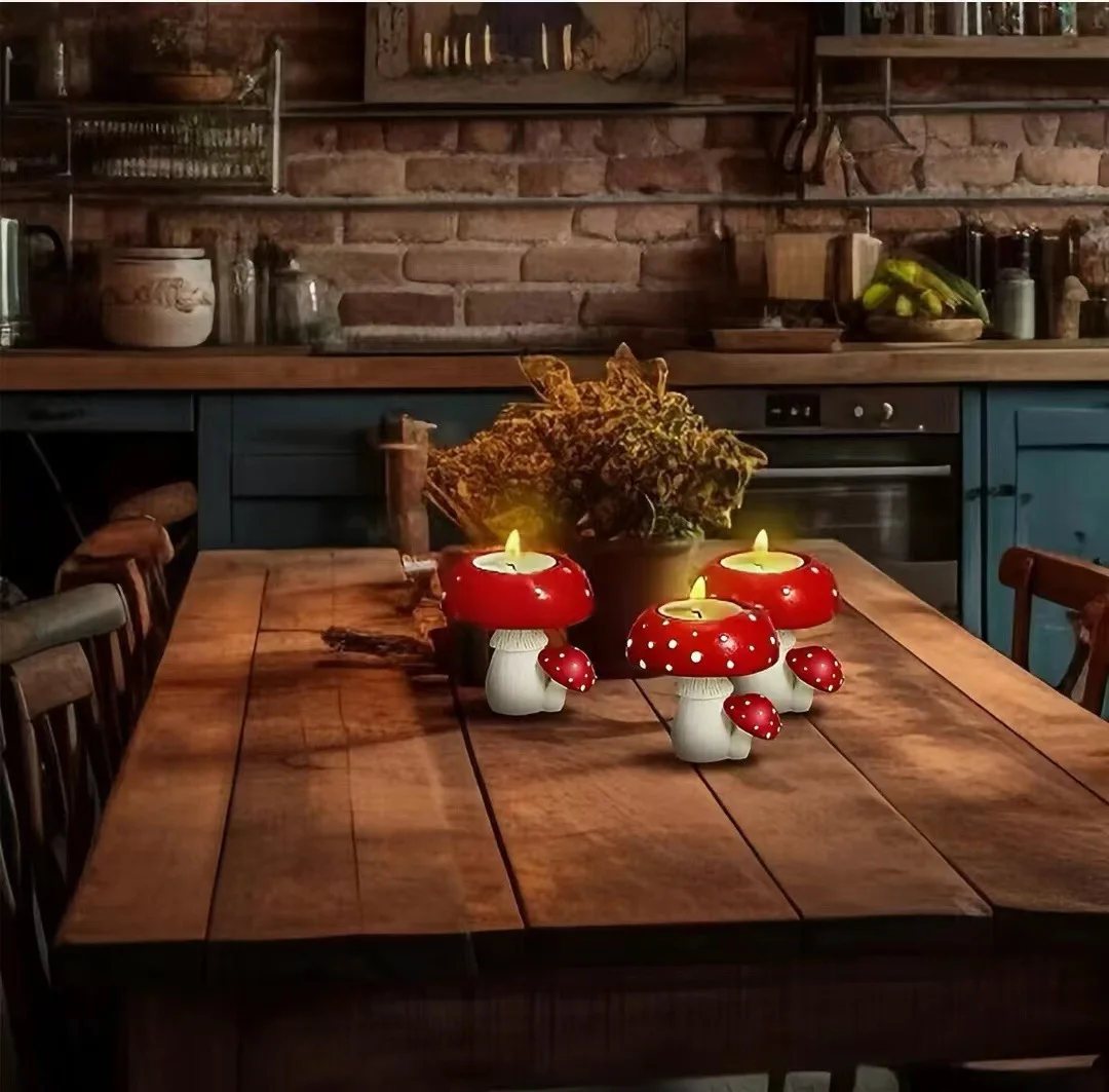 Simulated Mushroom Home Decoration Mushroom Candlestick Mushroom Tea Candlestick Resin Crafts Ornament