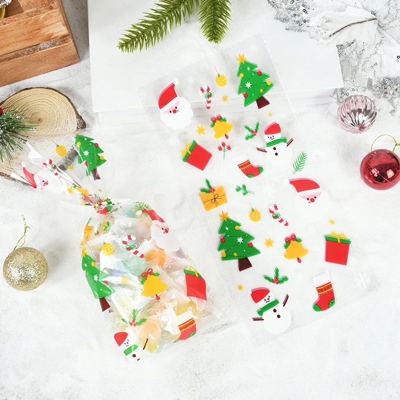 50 Teile/los Schneeflocke Weihnachten Cookie Verpackung Taschen Weihnachten Zellophan Party Taschen Behandeln Candy Tasche für Home Hochzeit Weihnachten Party – Detail 8