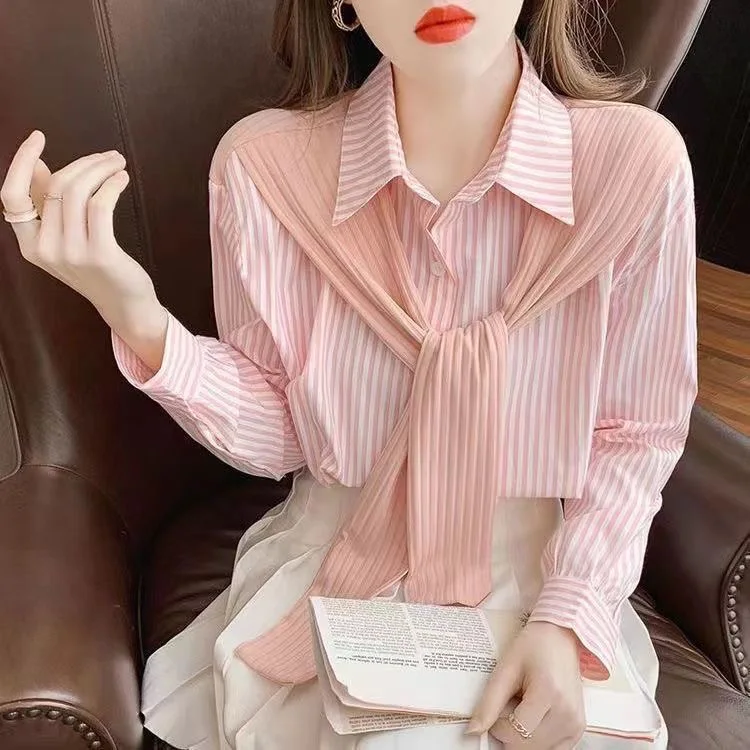 

Long Sleeve Shirts Womens Satin Oversized Button Down Tops Slim Fit Lantern Sleeves Feminine College Style Retro Spring Clothing