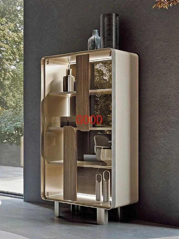 

Italian minimalist Internet celebrity glass door wine cabinet paint against the wall