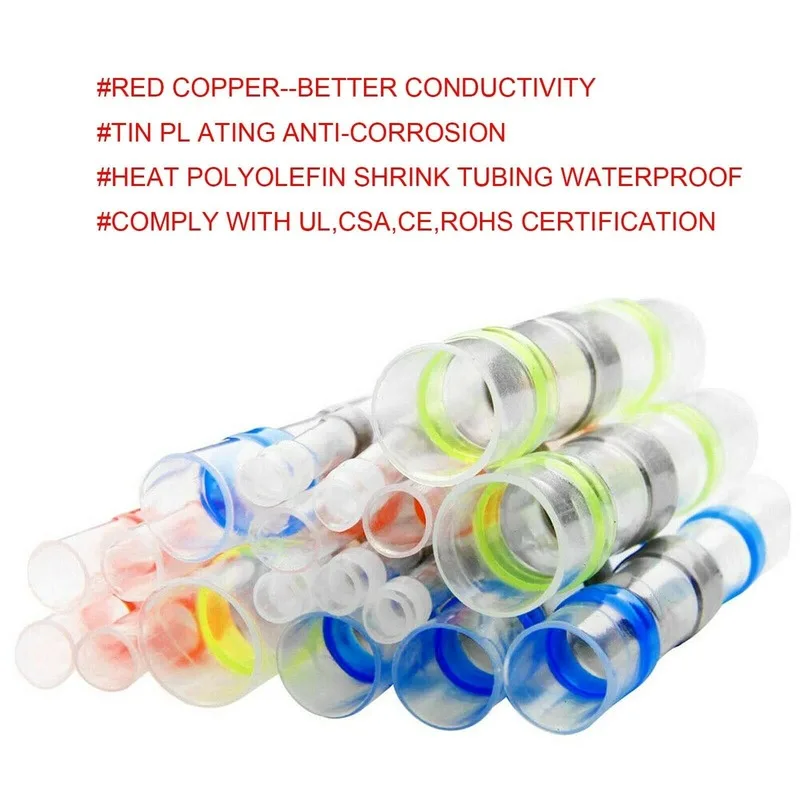 800pcs Solder Seal Wire Connectors Heat Shrink Insulated Electrical Wire Terminals Butt Splice CableCrimp Waterproof Automobile